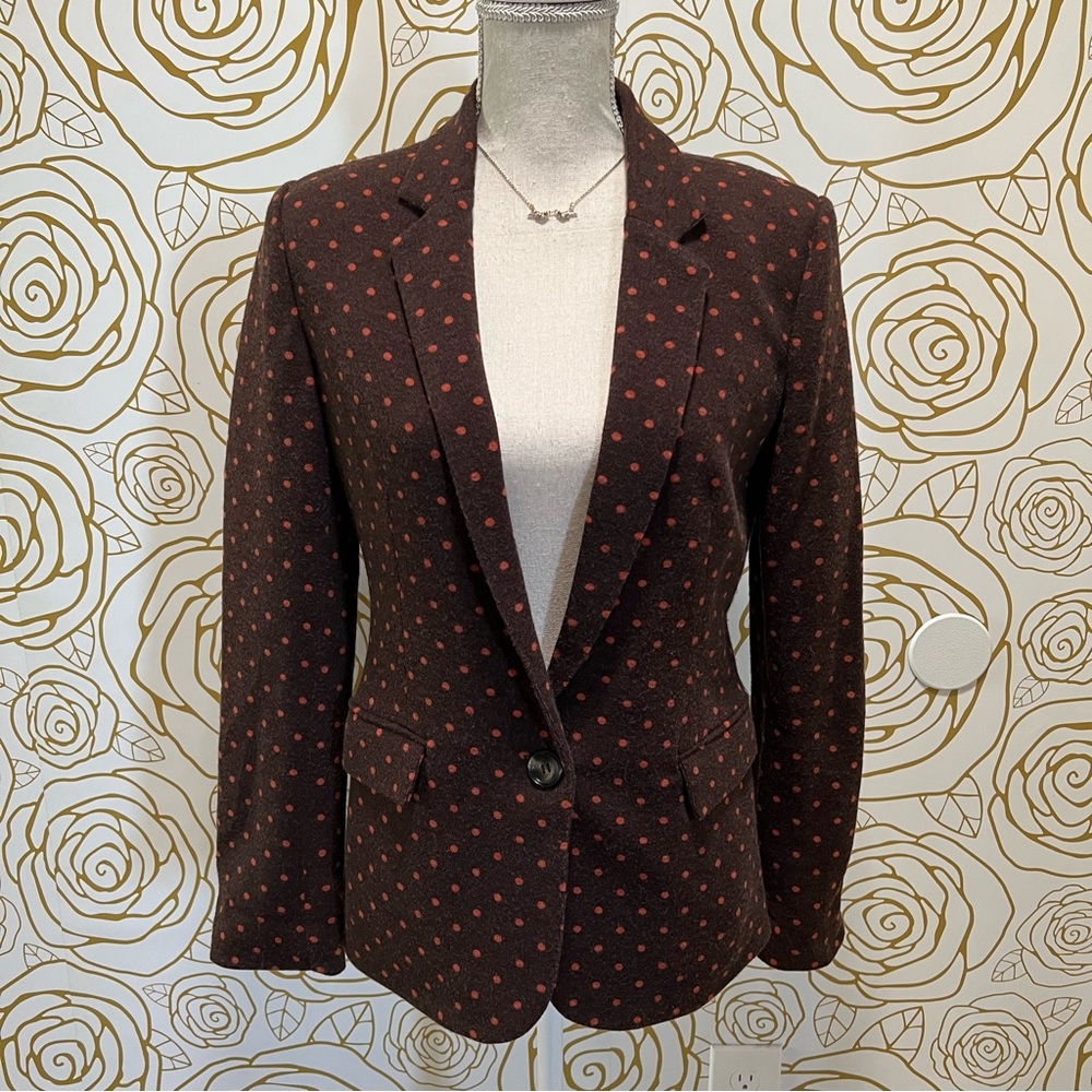 Anthropologie Cartonnier brown polka dot blazer with elbow pads